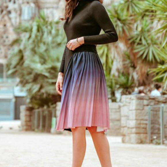 NWT Dalia MacPhee Pleated Ombre Skirt Sweater Midi Dress S - Picture 3 of 9